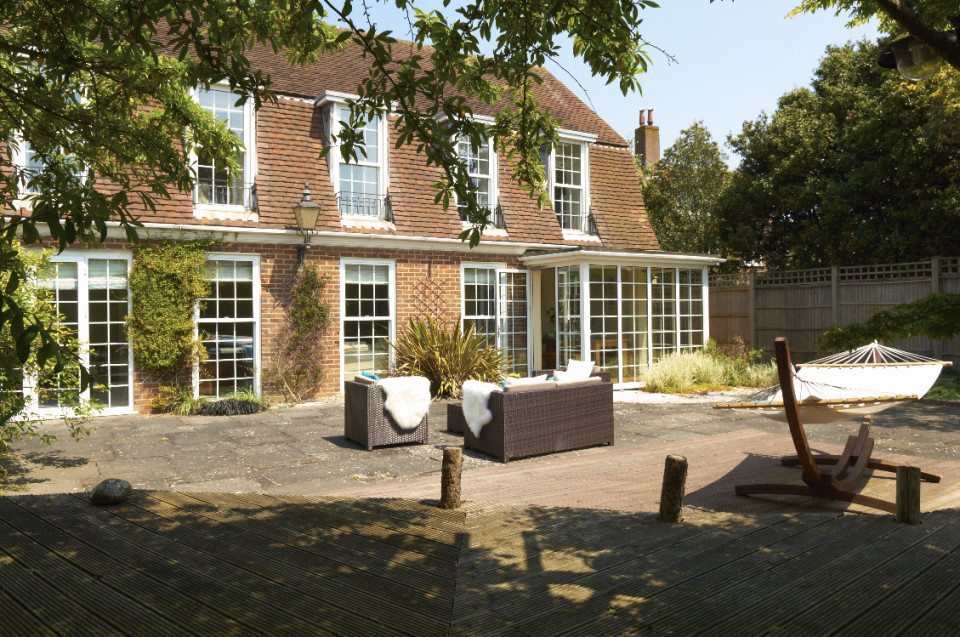 Sunny terrace with luxiourius seating and hammock